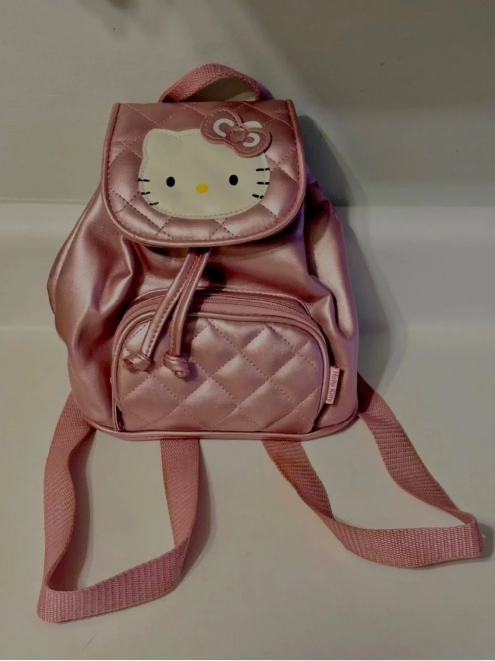 Vintage Sanrio Hello Kitty Pink Quilted Faux Leather Mini Backpack Y2K 2006 Rare